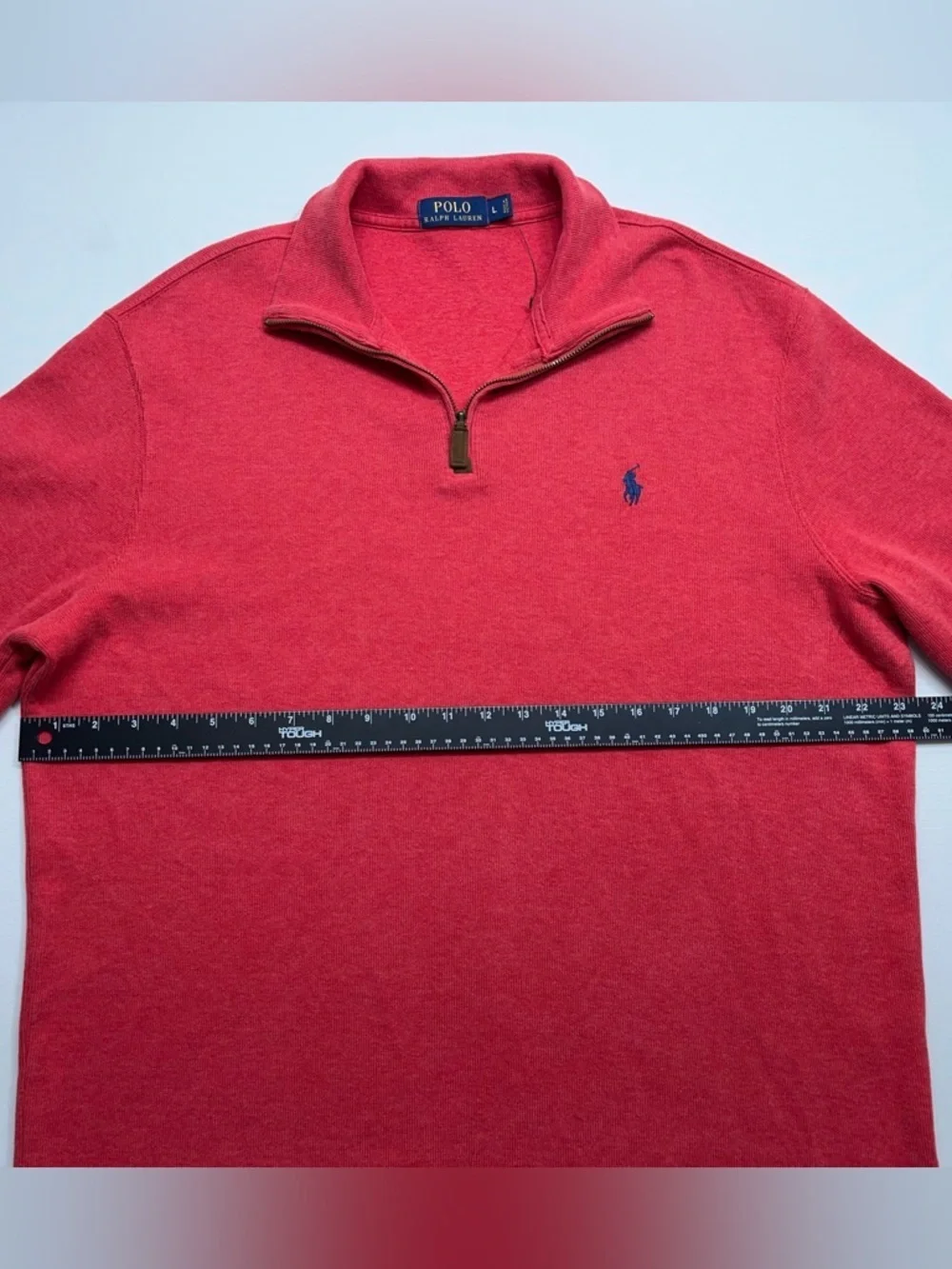 Polo Ralph Lauren 1/4 Zip Sweater Mens Size Large Red Pony Logo Cotton Designer